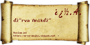 Árva Anikó névjegykártya